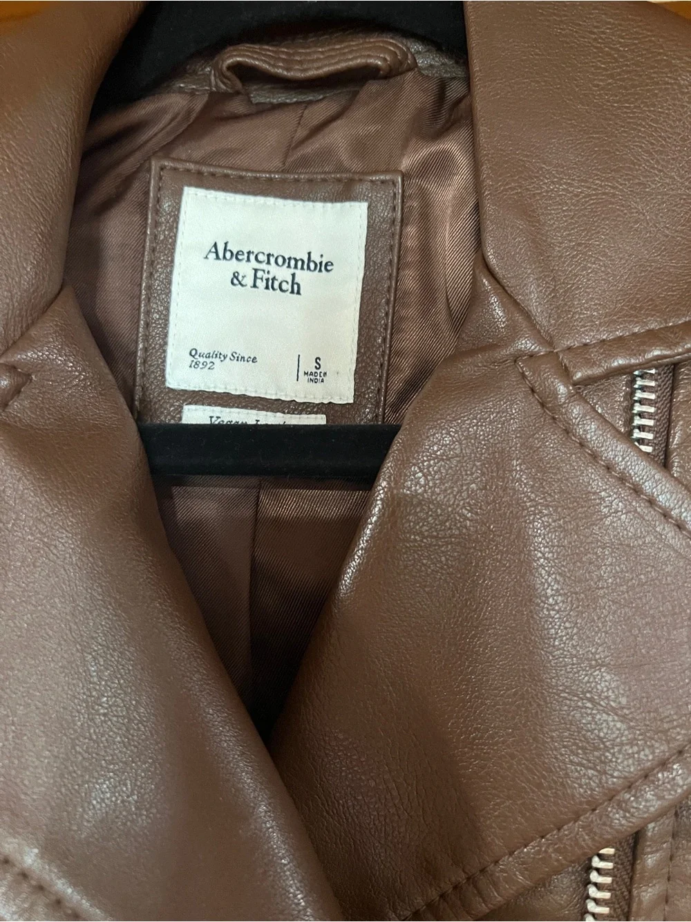 Abercrombie & Fitch Women's Brown Faux Leather Moto Jacket SizeS